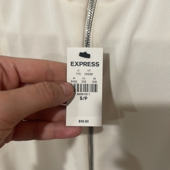 NWT- Express Knee Length White Bodycon Dress with Front Silver Zipper - Picture 3 of 7